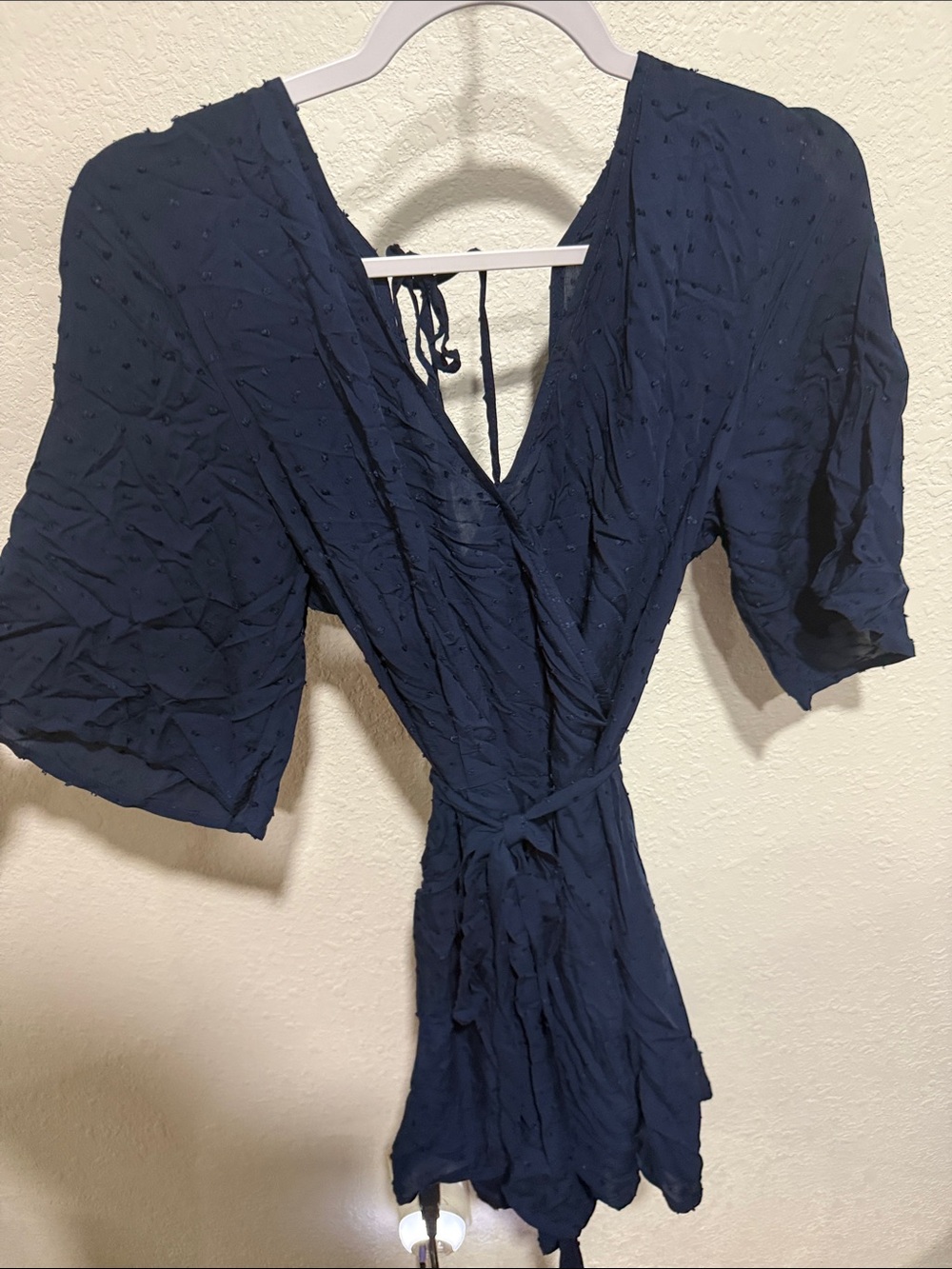 miami Navy Textured Wrap Mini Dress with Tie